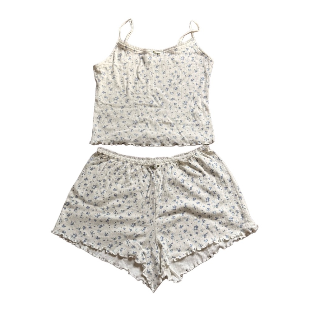 American Eagle Outfitters Cream and Blue Pajama Set